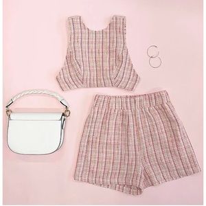 Gianni Bini coordinating sleeveless high neck tweed crop top w/ matching shorts